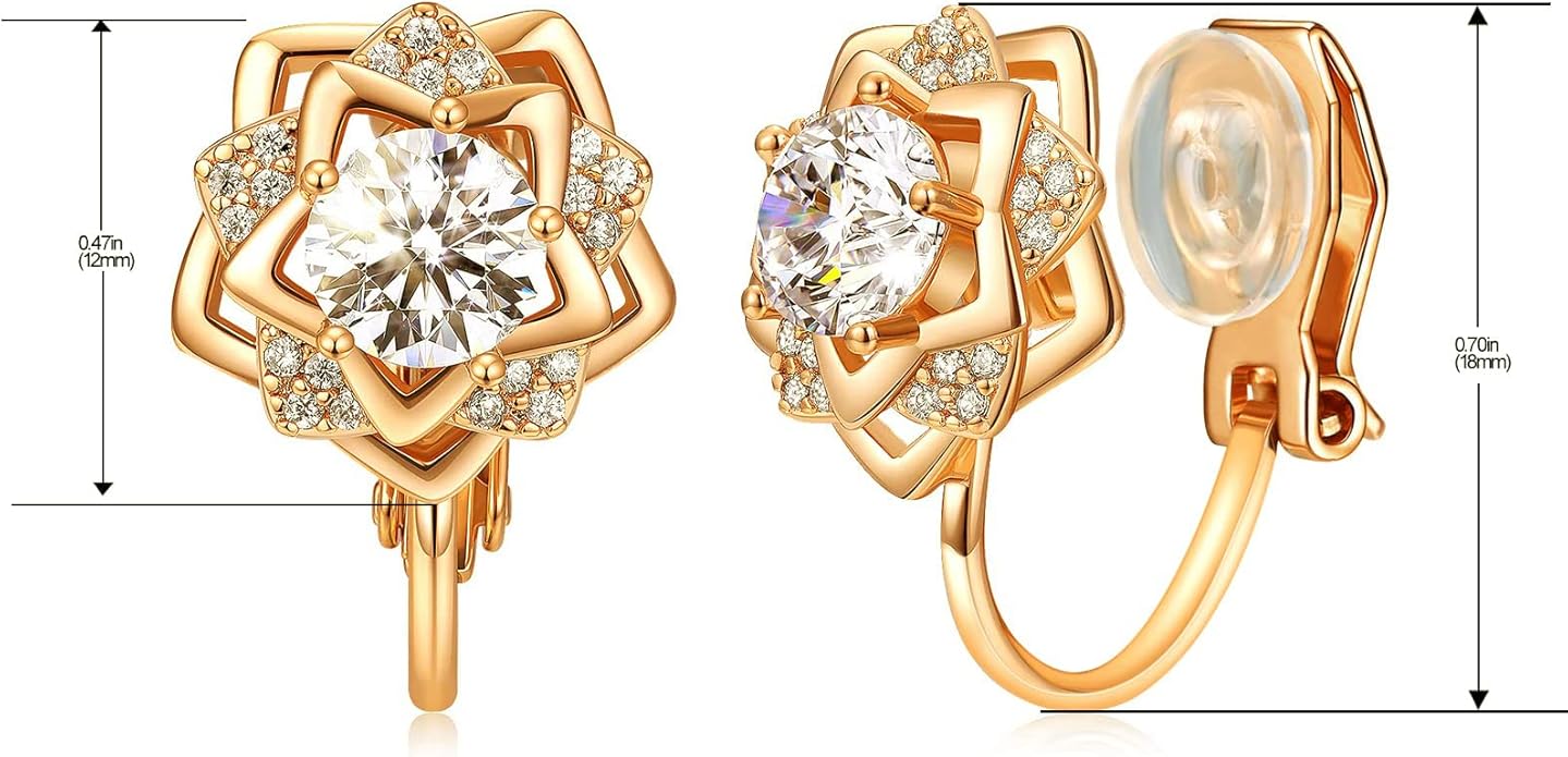 Clip on Earrings Women, 14K Gold Hoop Clip-On Earrings for Women, Hypoallergenic Non Pierced Croissant Earrings