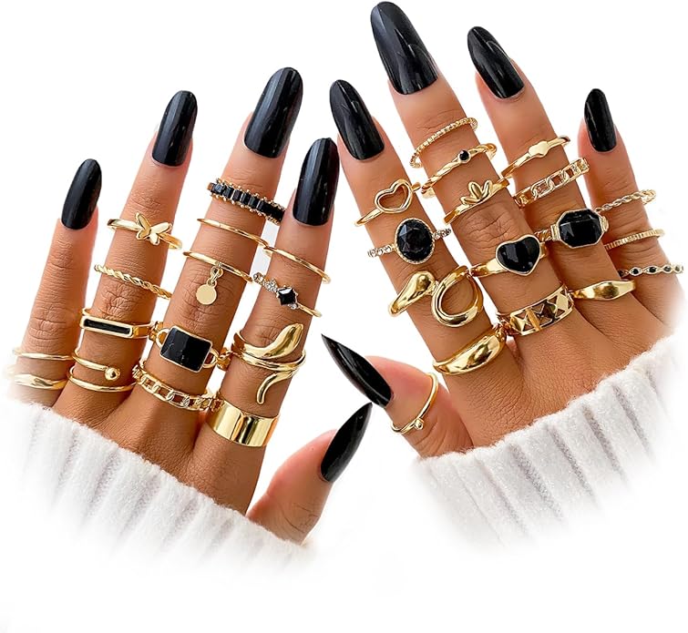 19-36 Pcs Gold Boho Knuckle Rings Set for Women, Vintage Stackable Dainty Joint Finger Gold Jewelry Set with Love Pearl and Sparkling Crystals