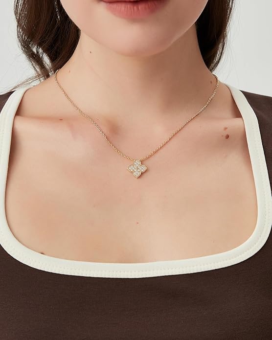 COBI Jewelry Set for Women, 18K Gold & Rhodium Plated CZ Necklace & Earrings, Clover Halo Infinity Solitaire Feather Designs, Dainty Crystal Pendant Sets, Trendy Fashion Gifts for Her