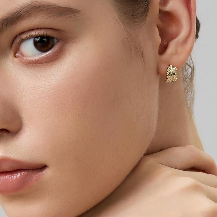 18K Gold Plated Huggie Hoop Earrings for Women, 925 Sterling Silver Post, Hypoallergenic Small Earrings