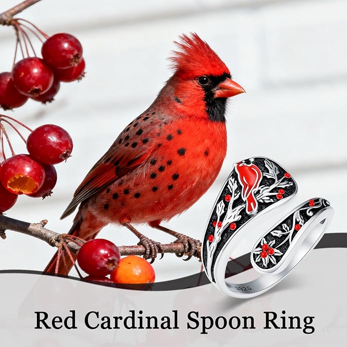 LOANGO Spoon Ring for Women 925 Sterling Silver Spoon Rings Adjustable Oxidized Vintage Thumb Rings Sunflower Hummingbird Butterfly Bee Cardinal Jewelry Gifts for Women Men