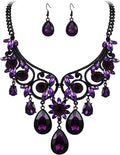 BriLove Women's Tribal Ethnic Crystal Chunky Statement Necklace Dangle Earrings Set