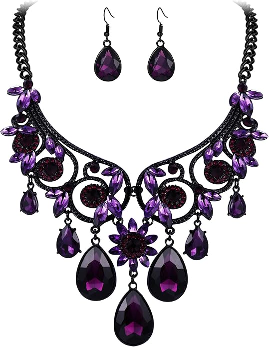 BriLove Women's Tribal Ethnic Crystal Chunky Statement Necklace Dangle Earrings Set