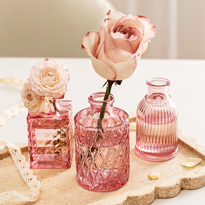 Clear Pink Glass Bud Vase Set of 12 Pcs, Small Bud Vases in Bulk, Glass Crystal - Image 9