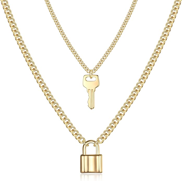 Turandoss Dainty Layered Choker Necklace, Handmade Y Pendant Necklace Multilayer Bar Disc Necklace Adjustable Layering Choker Necklaces for Women
