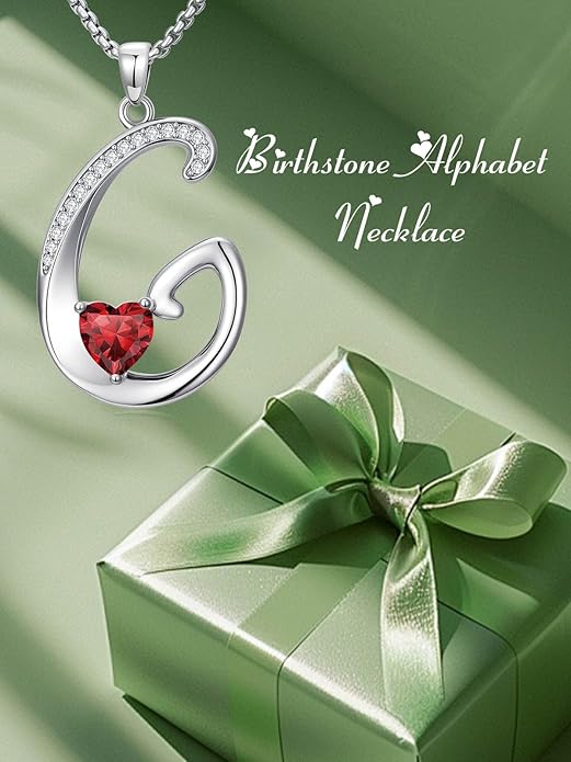 Valentines Day Gifts for Women Alphabet A to Z Initial Birthstone Pendant Necklaces for Women - 18k White Gold Plated Personalized Name Jewelry Valentine Mothers Day Birthday Gifts for Women Her Girlfriend