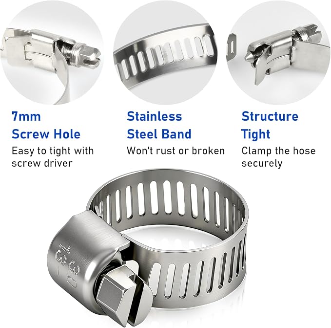 20 Pieces 3/4 Inch Hose Clamps, Stainless Steel Hose Clamps 13mm-19mm Worm Gear - Image 3