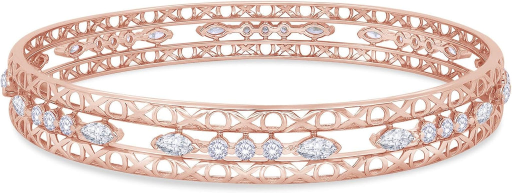 Bangle Bracelets for Women 3.65 Carat (ctw) Marquise And Round Shape Lab Grown Diamond 3-Row Cuff Bangle Bracelets In 14K Gold Over Sterling Silver Jewelry Gifts For Her Size-7.00 to 8.00 Inch