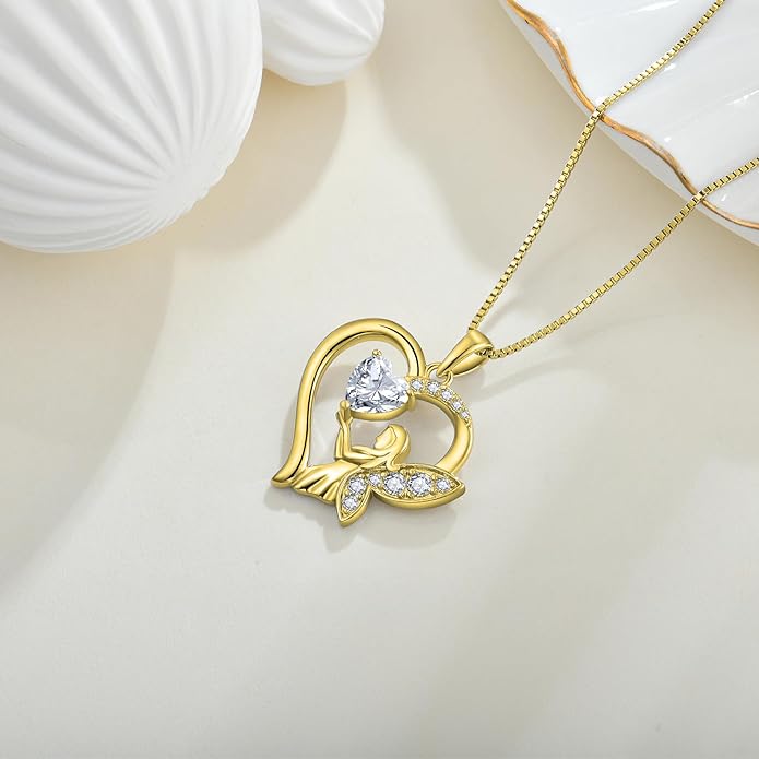 Guardian Angel Necklace 925 Sterling Silver Heart Angel Wings Pendant Birthstone Jewelry for Women