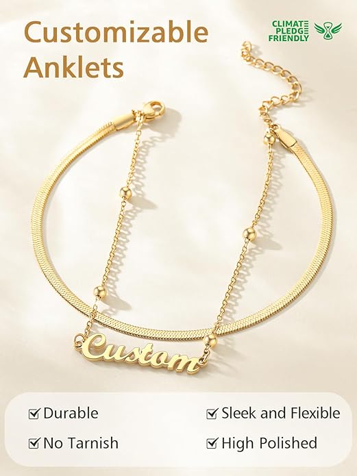 FindChic Custom Ankle Bracelets for Women, Stainless Steel Figaro/Cuban/Wheat/Rope/Herringbone Chain Anklets, Beach Foot Jewelry 8.5''-10.5'' Adjustable & Waterproof, with Gift Box