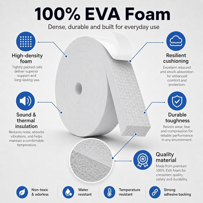 33FT EVA Foam Weather Stripping Door Seal, Self-Adhesive Weatherstrip Tape - Image 2