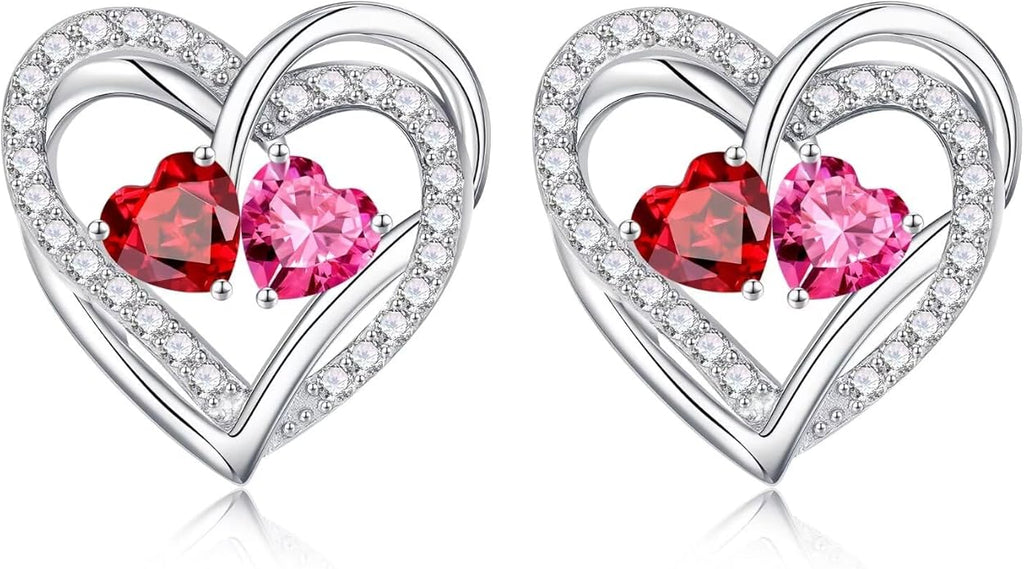 Iefil Valentines Day Gifts for Her, 925 Sterling Silver Heart Birthstone Earrings, Anniversary Birthday Gifts for Women, Birthstone Jewelry for Her Wife Girlfriend Mom