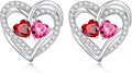 Iefil Valentines Day Gifts for Her, 925 Sterling Silver Heart Birthstone Earrings, Anniversary Birthday Gifts for Women, Birthstone Jewelry for Her Wife Girlfriend Mom