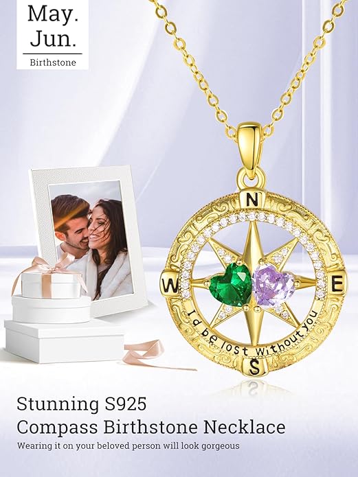 Valentine's Day Gifts for Wife 925 Sterling Silver Double Birthstone Pendant Necklaces I Love You for Always and Forever Necklace Anniversary Birthday Gifts for Wife Girlfriend Mom Her
