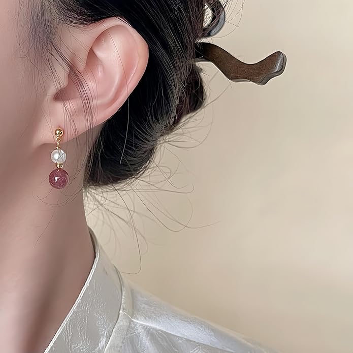 Hupplle Handmade Vintage Boho Dangle Earrings with Natural Stone Crystal Pearl Lightweight Hypoallergenic Elegant Jewelry Gifts for Women