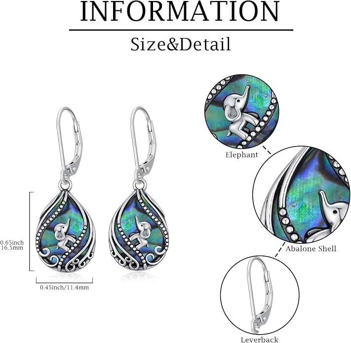 Animal Earrings 925 Sterling Silver Abalone Shell Dangle Drop Earrings Leverback Earrings Cute Animal Jewelry Gifts for Women Girlfriend