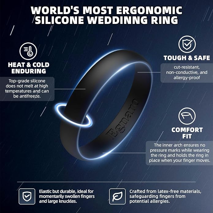 Egnaro Silicone Rings for Her, Rubber Wedding bands for Him, Breathable Engagement thin Unisex Design, Variety Multipack 1-7
