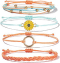 FANCY SHINY Sunflower String Bracelet Boho Braided Rope Wrap Bracelets Cute Summer Beach Surfer Jewelry for Women