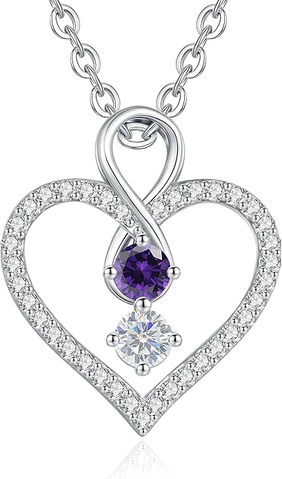 LOUISA SECRET Infinity Double Birthstone Necklace, 925 Sterling Silver Tiny Pendant Heart Necklace for Women Wife Her, Best Jewelry Gift Heart Jewelry Meaningful Gift for Valentine's Day, Christmas, Birthday Anniversary