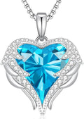 CDE Valentines Day Gifts for Women Angel Wings Necklace for Women with Birthstone, Love Heart Silver Tone/Gold Tone Pendant, Ideal Anniversary or Birthday Jewelry Gifts for Wife Girlfriend Her