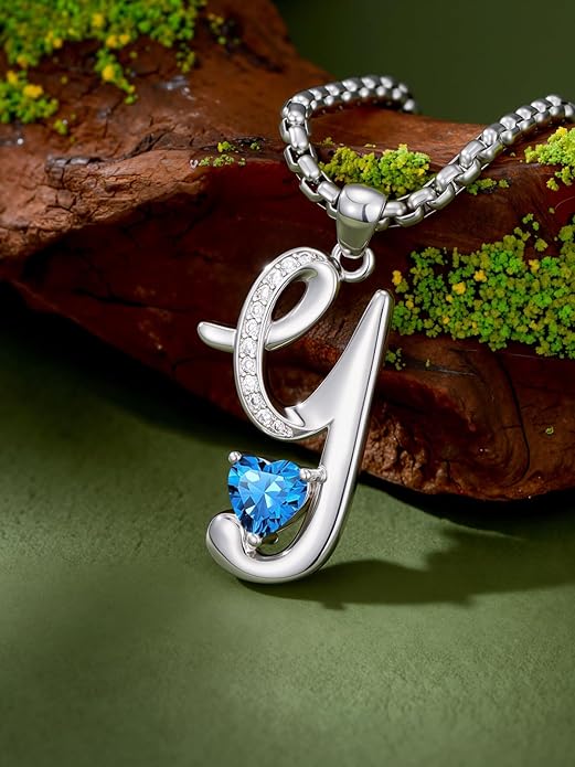 Valentines Day Gifts for Women Alphabet A to Z Initial Birthstone Pendant Necklaces for Women - 18k White Gold Plated Personalized Name Jewelry Valentine Mothers Day Birthday Gifts for Women Her Girlfriend