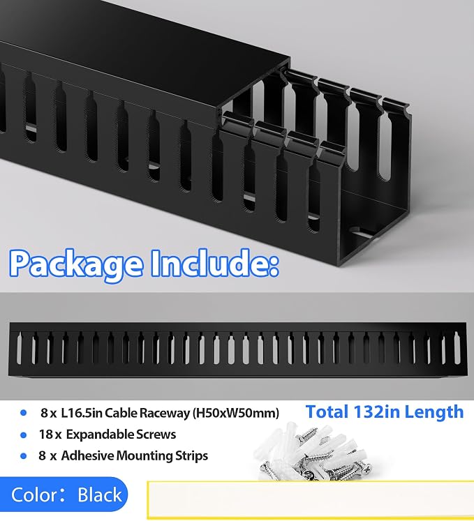 2" H x 2" W Cable Raceway, 132in Under Desk Wire Management Channel, 16.5in Each - Image 4
