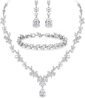 Crysdue Wedding Jewelry Set for Women, Floral Leaf Vine Teardrop Necklace Dangle Earrings Bracelet and Hair Comb, Cubic Zirconia Elegant Party Prom Jewellery for Bridal Bridesmaid