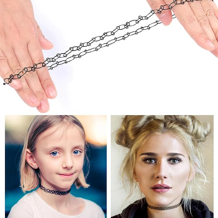 BodyJ4You 2PC Tattoo Choker Necklace - 90s Choker Necklace Women - 2000s Y2K Black Chokers Rainbow Choker - Butterfly Ying Yang Unicorn Rainbow Charms - Stretchy Elastic Necklace