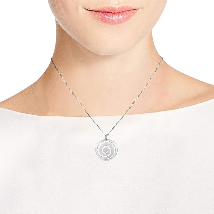 AeraVida Modern Geometric Round Swirl Maze Pendant Necklace – .925 Sterling Silver Abstract Cut-Out Design on 18-Inch Cable Chain with Round Spring Ring Clasp, Polished Finish