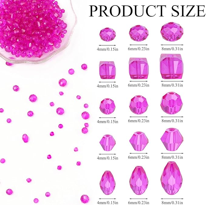 LAIDANLA 800PCS Glass Beads Rose Red Color Crystal Beads Assorted Crystal Beads with Container Box for DIY Necklace Bracelet Earring Jewelry Making