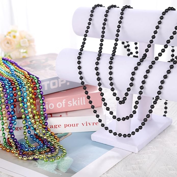 Mardi Gras Beads Necklaces, 33 Inch Plastic Beads for Party Favors, Festival Decorations, Parade Throws, Christmas, St. Patrick's Day Celebrations