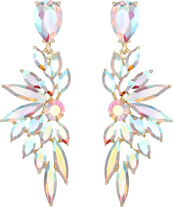 BriLove Women's Wedding Bridal Crystal Teardrop Multi Marquise Cluster Bling Dangle Earrings