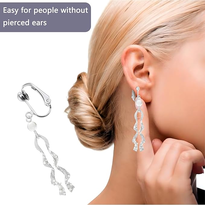 Clip-on Earring Converters,YOLLVKOT 48 Pieces Earring Hooks with Easy Open Loop for DIY Earring and Turn Any Studs or Pierced into Clip on, Silver and Gold