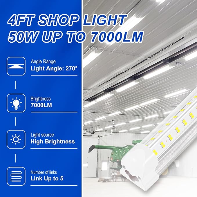 XLNYUUI Led Shop Lights, 4FT LED Light 50W 6000K 7000LM Led Daylight, Garage - Image 2