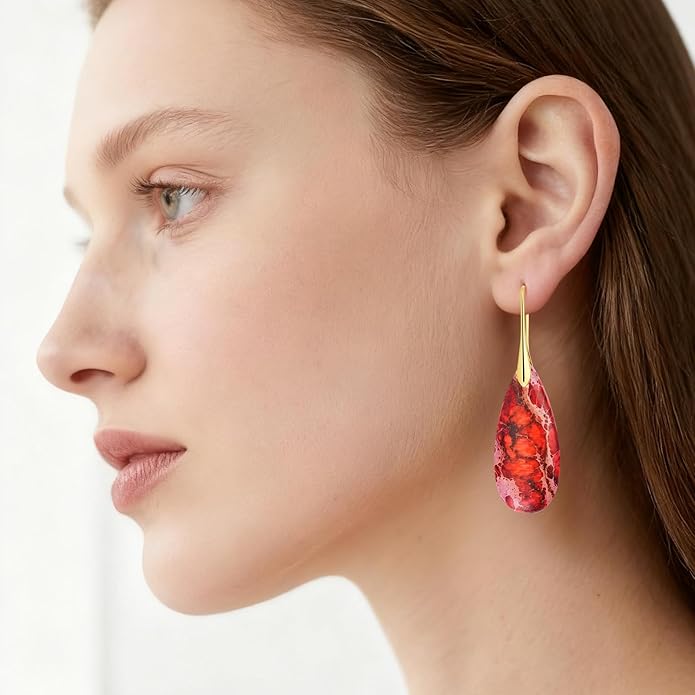Bohemian Chic Emperor Stone Dangle Earrings for Women - Healing Crystal Drop Earrings with Gold-Plated Fishhooks, Artistic Free-Spirited Gift for Valentine‘s Day or Everyday Wear
