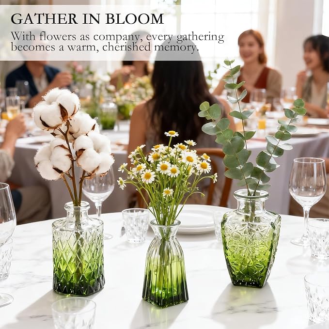 Clear Gradient Green Glass Bud Vase Set of 12 Pcs, Small Bud Vases in Bulk - Image 5