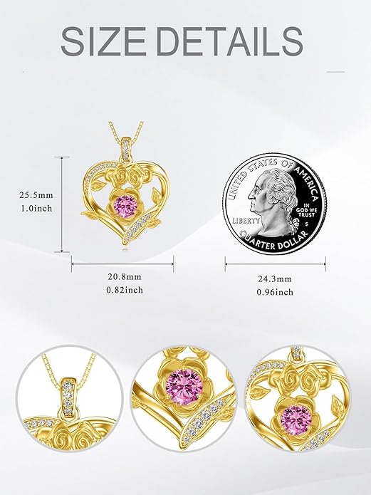 Midari 18K Gold Heart Birthstone Necklace for Women Rose Pendant Birthday Jewelry Gifts for Wife Her Daughter Mom
