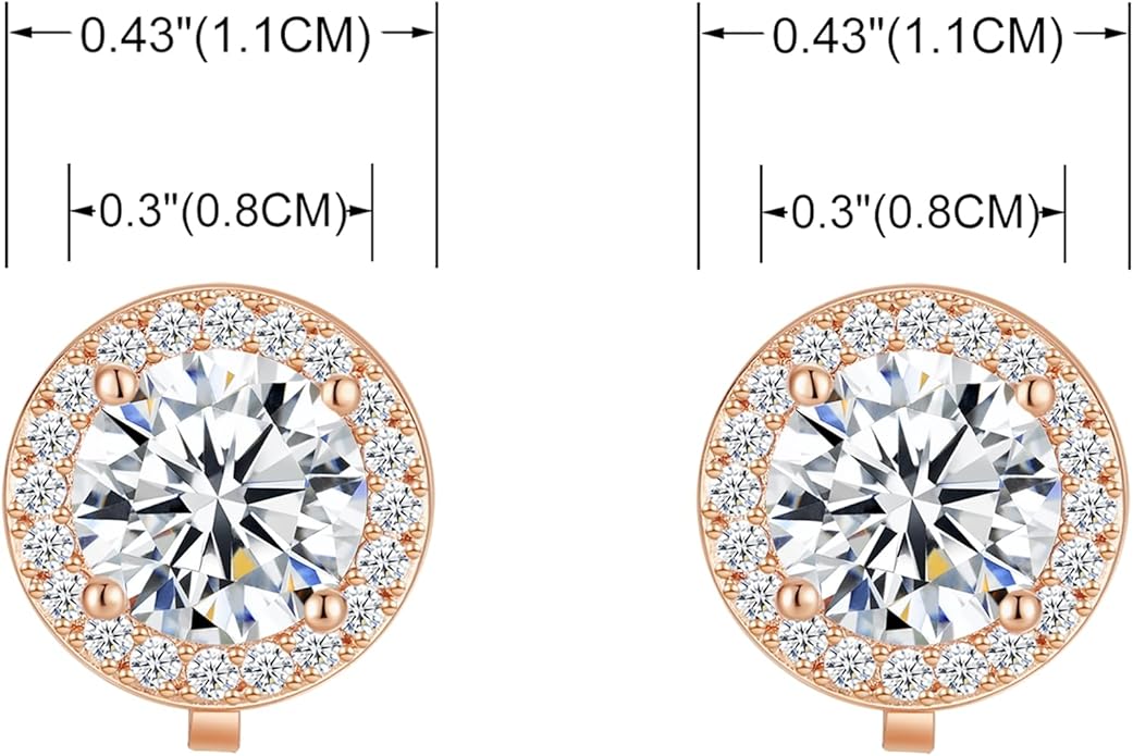 YOQUCOL 8MM Cubic Zirconia Crystal Clip On Stud Earrings Round Non Pierced Earrings for Women