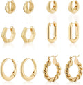 Wgoud 6 Pairs Gold Hoop Earrings Set for Women, 14K Gold Plated Hypoallergenic Lightweight Chunky Open Huggie Hoops Earrings Jewelry for Gifts.