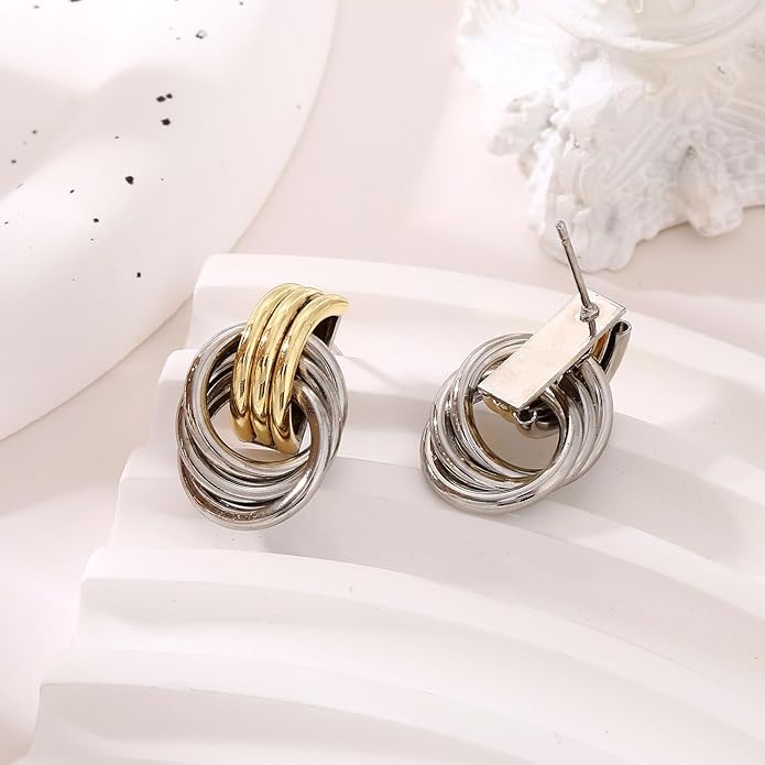 14K Gold Plated Knot Earrings for Women Gold Silver Earrings Heart Link Drop Dangle Earring Chunky Golden Knotted Statement Jewelry