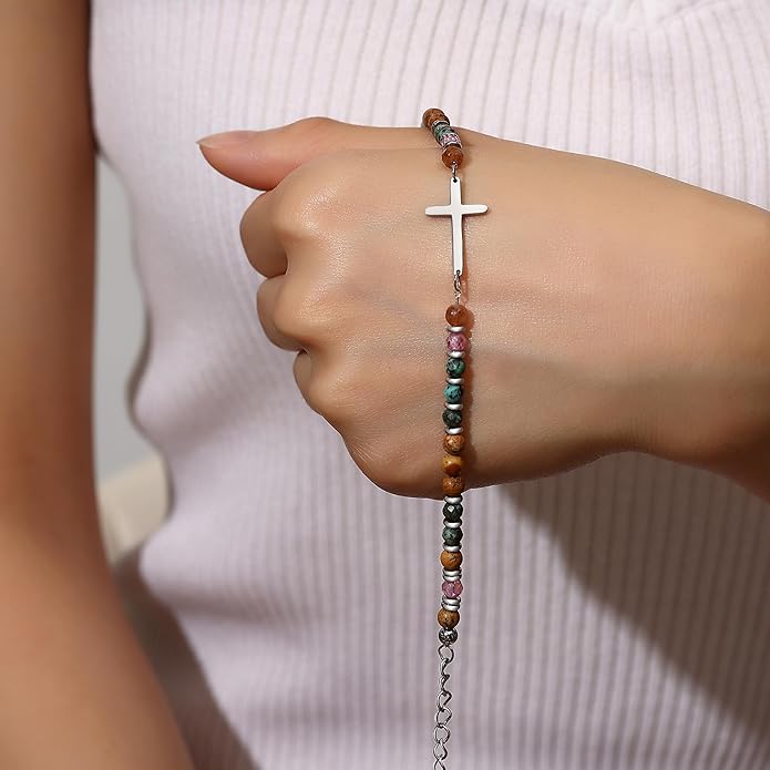 TONY & SANDY Christian Cross Bracelet for Women, Valentine's Day Gifts for Her, Confirmation Baptism Easter Gifts, Unique Gift for Friends Daughter Mom Sister in Christ Birthday Christmas
