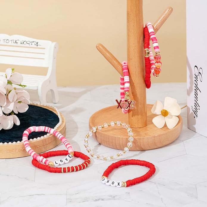Friendship Beaded Bracelets for Women, Stackable Colorful Surfer Boho Clay Bead Stretch Bracelets