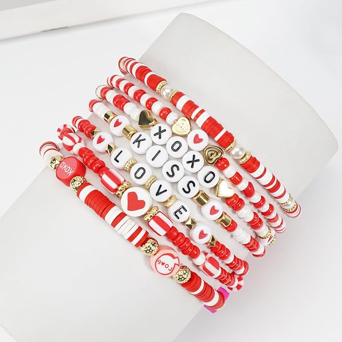 Beaded Bracelet for Women Pink Love Heart Stretch Bracelets Accessories