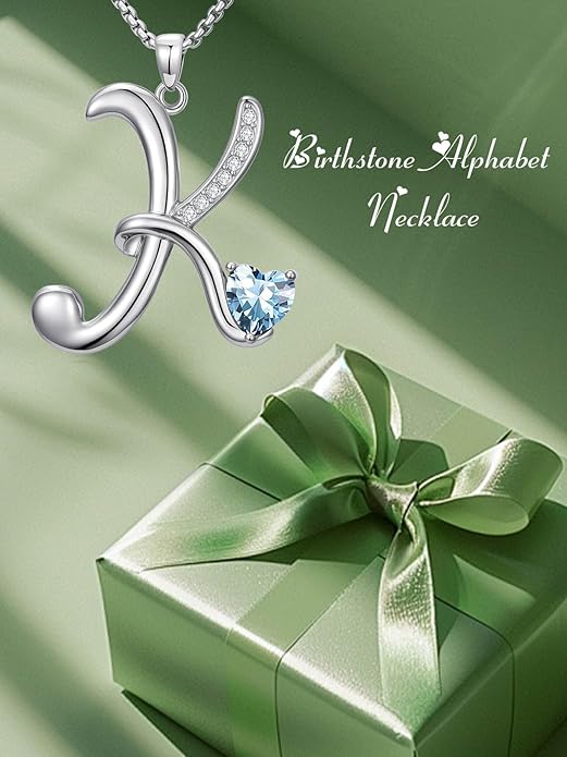 Valentines Day Gifts for Women Alphabet A to Z Initial Birthstone Pendant Necklaces for Women - 18k White Gold Plated Personalized Name Jewelry Valentine Mothers Day Birthday Gifts for Women Her Girlfriend