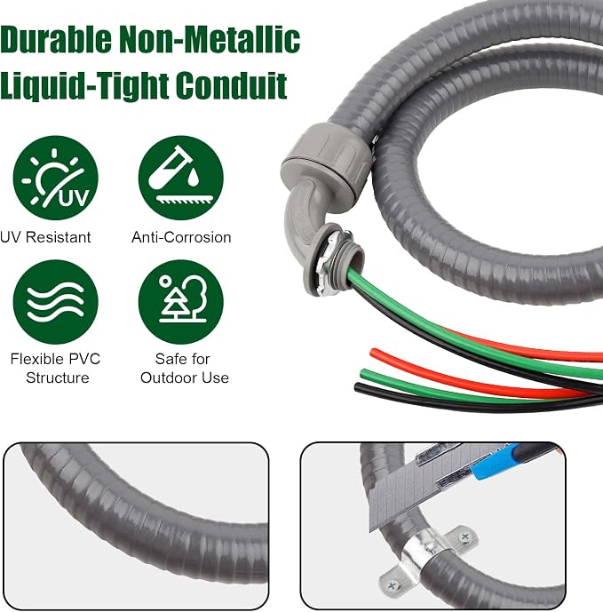 8FT Liquid-Tight Conduit Kit, 1/2" Pre-Wired Electrical Whip - Image 2