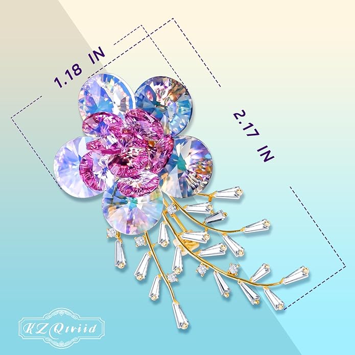Brooches For Women,14k Gold Plated Copper,Crystal Roselle Cubic Zirconia Brooch Pins For Women ，Crystal Broach,Flower Broach