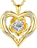 Beam & Bask Rose Flower Heart Moissanite Necklaces for Wife, S925 Silver Pendant for Women, 18K Gold Plated Jewelry for Her Girlfriend Mom for Anniversary Birthday