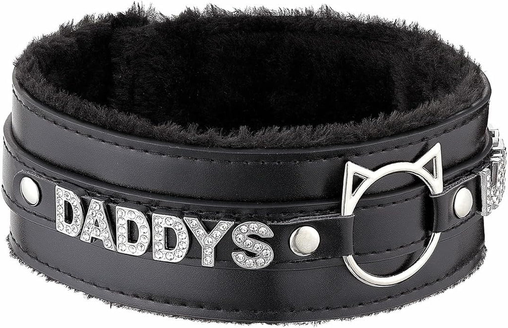 Handmade Collar Choker Necklace for Women – Cat Ear O-Ring Punk Goth Letter Choker,Black/Pink Furry Alt Fashion Jewelry