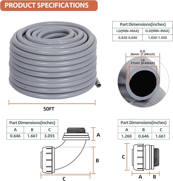 Liquid-Tight Conduit 3/4 50ft w/UL Certification | Flexible Electrical Conduit - Image 2