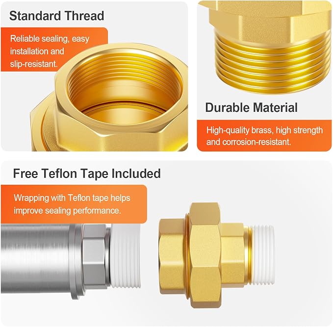 GASHER 3/4" NPT Brass Union Pipe Fitting | 3/4 Inch Male x 3/4 Inch Female - Image 4